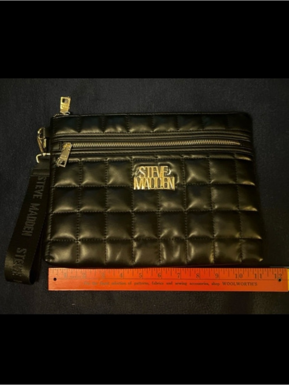 Steve Madden Black Quilted Clutch  Bag with Gold Logo